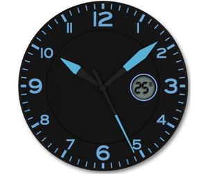 Horloge murale FISHTEC avec affichage numérique de la température - Ø 25,4 cm - Noir et bleu