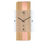 Horloge murale Fusion, en bois, métal et verre, avec mécanisme à quartz, en chêne huilé/cuivre