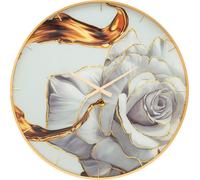 Horloge Murale Glam Rose Ø 80 Cm En Verre, Mdf Et Métal Avec Cadre Doré Et Cadran Floral - Design Décoratif Rond