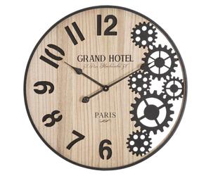 Horloge murale Grand Hotel Paris en bois et fer industrial