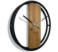 Horloge murale grande sans tic-tac LOFT OVAL métal noir 3D XXL moderne bois salle de bain salon 50cm de diamètre