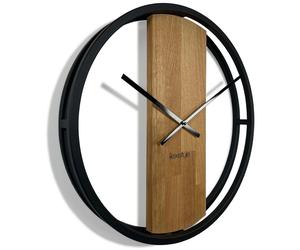 Horloge murale grande sans tic-tac LOFT OVAL métal noir 3D XXL moderne bois salle de bain salon 50cm de diamètre