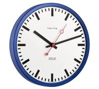 Horloge murale, horloge de gare, diamètre 30 cm, affichage analogique, quartz, couleur bleue, en acier inoxydable