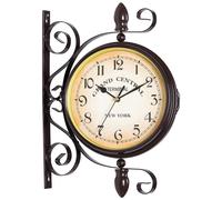 Horloge murale - Horloge de gare double face - Fer - 30 x 33 cm - Blanc et marron