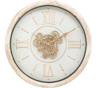Horloge murale / Horloge murale Florence - Bois vintage - Diamètre 50 cm - MDF/Verre - Beige/Blanc