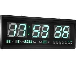 Horloge murale - Horloge numérique à LED - Grand écran 48 x 19 cm - Fixation murale - Silencieuse - Pour chambre, salon ou bureau - Noir