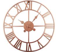 Horloge murale industrielle en métal - Horloge murale à grands chiffres romains pour la décoration intérieure, horloge élégante pour la cuisine et la chambre à coucher, horloge murale de café en cuivr