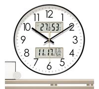 Horloge murale intelligente, grande horloge murale silencieuse de conception ronde, horloge murale lumineuse à affichage LCD numérique avec affichage de la température et de l'humidité, gestion précis