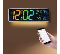 Horloge murale intelligente RVB avec heure sans fil, capteur de lumière et pour calendrier perpétuel, minuterie numérique alimentée par USB-C pour la maison, le bureau, la salle de