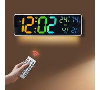 Horloge murale intelligente RVB avec heure sans fil, capteur de lumière et pour calendrier perpétuel, minuterie numérique alimentée par USB-C pour la maison, le bureau, la salle de