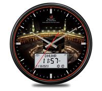 Horloge murale islamique avec double affichage, indiquant les heures de prière et la température