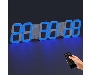 Horloge murale LED 3D, 66,5 cm, avec télécommande, affichage de la température, de la date et dotée de 16 alarmes
