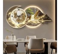 Horloge Murale LED 3D Moderne et silencieuse, Grande décoration Murale représentant Un Paysage de Montagne Feng Shui, Alimentation Secteur, Sculptures murales pour Salon et Salle à Manger (3