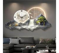 Horloge Murale LED 3D Moderne et silencieuse, Grande décoration Murale représentant Un Paysage de Montagne Feng Shui, Alimentation Secteur, Sculptures murales pour Salon et Salle à Manger (D