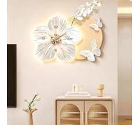 Horloge murale LED 3D - Motif papillon floral silencieux sans tic-tac avec télécommande pour salon, chambre à coucher, salle à manger, 60 x 40 cm