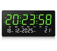 Horloge murale LED, 46x23 cm, avec calendrier, indicateur de température, 3 alarmes, port USB, couleur verte