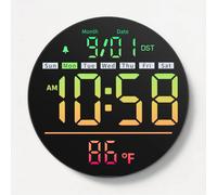 Horloge murale LED - Affichage numérique - 20,32 cm - Minuteur - Température - Date - Noir