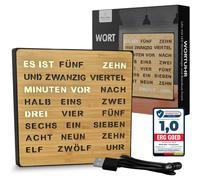 Horloge murale LED avec cadre en bambou, affichage de l'heure en allemand, dimensions 20x20 cm