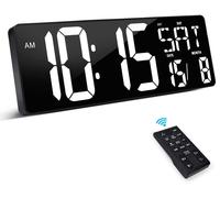 Horloge murale LED de 16,5 pouces avec télécommande, réglage de la luminosité, affichage de l'heure, de la date et de la température