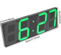 Horloge murale LED - Horloge murale numérique - Design moderne et minimaliste - Grand écran LED - Fonctionnement silencieux - Acrylique - Taille 45×16×2,5 cm - Vert