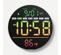 Horloge murale LED - Horloge numérique - 20,32 cm - Compte à rebours, température et date - Veilleuse RGB - Alarme - 5 niveaux de luminosité - Blanc
