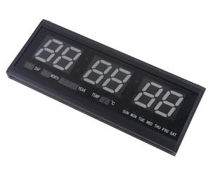 Horloge murale LED - Horloge numérique - Format horaire 12/24 heures - Calendrier - Affichage de la température - Cadre en plastique - Pour la maison/le bureau - Noir