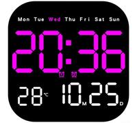 Horloge murale LED moderne avec calendrier, thermomètre, alarme de phases de lune, compte à rebours, télécommande bleue (magenta)