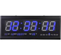 Horloge murale LED - Numérique 48 × 19 cm - Atténuation automatique - Silencieuse - Heure/date/température - Alimentation secteur 220 V - Bleue