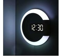 Horloge murale LED numérique avec télécommande - Affichage miroir creux - Alarme température - 7 couleurs changeantes - Veilleuse mo