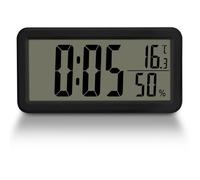 Horloge murale LED - PZCC - 15 cm - Heure, température & humidité - Montage mural et pieds rabattables - Réveil snooze