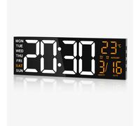 Horloge murale LED - Veilleuse avec 8 couleurs RGB - Indicateur de température - 2 alarmes - Minuteur de compte à rebours - Format 12/24 heures - Noir