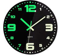 Horloge murale lumineuse de 12 pouces,bois sans cadre, horloge ronde décorative silencieuse et sans tic-tac-noir-grand numérique