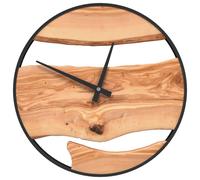 Horloge murale marron Ø35 cm fer et bois d'olivier