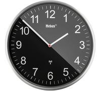 Mebus Horloge Murale radiofréquence Grande Horloge radiofréquence Moderne Cadre en Aluminium, Bien lisible, Horloge de Gare, Salon, Bureau, Couleur : Noir, 30 cm