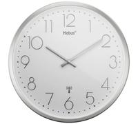 Mebus TinyTime Horloge Murale Radio-pilotée sans Bruit de tic-tac - Diamètre : 25 cm - Cadran Moderne en Blanc - Boîtier argenté