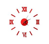 Horloge Murale Métal Plexiglass Moderne Effet Miroir 3D DIY Mouvement Quartz Rouge