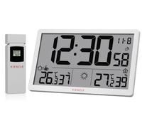 Horloge murale météo sans fil Kienzle avec écran LCD XL, capteur extérieur, température et humidité, blanche