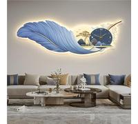 Horloge murale moderne avec lumière LED Peinte à la main Plume Décoration murale pour salon et chambre à coucher