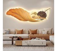 Horloge murale moderne avec lumière LED Peinte à la main Plume Décoration murale pour salon et chambre à coucher