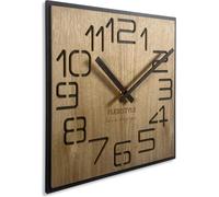 Horloge murale moderne carrée grand format Bois ECO Diamètre 50 cm, silencieuse, aspect bois, chêne, salon, chambre à coucher, fabriquée dans l'UE Chiffres