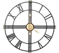 Horloge murale moderne de luxe - cadran antique noir à chiffres romains dorés - très silencieuse - horloge métallique
