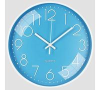 Horloge murale moderne et silencieuse à quartz avec seconde faussée, 30 cm, pour le salon, la chambre d'enfant, la cuisine, l'extérieur, bleu ciel
