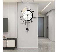 Horloge murale moderne et silencieuse avec pendule, horloge murale minimaliste avec pendule, cadre métallique, pour le salon, le couloir, la chambre, le bureau, la cuisine, 70 x 38 cm