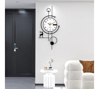 Horloge murale moderne, style scandinave, cadre en métal, cadran en bois, silencieuse, dimensions : 36 x 75 cm