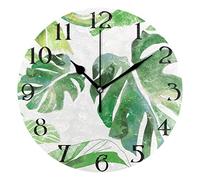 Horloge murale Monstera en feuille de palmier verte silencieuse et sans tic-tac - 25 cm - Facile à lire - Pour salon, salle à manger, cuisine, maison - Fonctionne avec piles