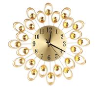 Horloge murale, motif "fleur de cristal et de diamant", en fer, 37 cm, dorée, silencieuse