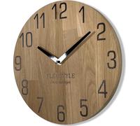 Horloge murale Nature 30 cm de diamètre aspect bois 100 % chêne, bois moderne, salon, sans tic-tac 