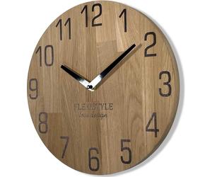 Horloge murale Nature 30 cm de diamètre aspect bois 100 % chêne, bois moderne, salon, sans tic-tac 