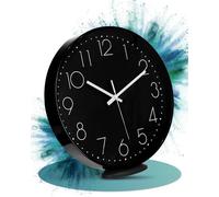 Horloge murale noire - À accrocher ou à poser - 20 cm - Style : classique et moderne - Pas de tic-tac - Pour le salon, le bureau, etc.