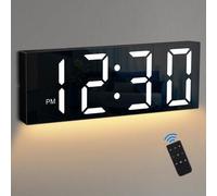 Horloge murale numérique 11,81 pouces avec télécommande, 8 couleurs, variateur de luminosité, noire